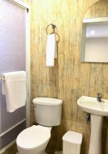 a bathroom with a toilet and a sink at NASS Bed & Breakfast in Cuenca