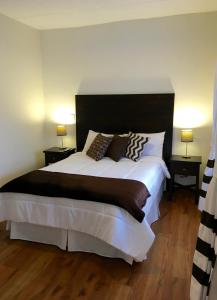 a bedroom with a large white bed with two lamps at NASS Bed & Breakfast in Cuenca