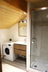 a bathroom with a washing machine and a sink at Les Chalets Margot - Chalets pour 6 Personnes 651 in Le Dévoluy