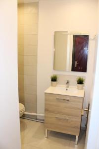 a bathroom with a sink and a mirror at Résidence Le Bois D'aurouze - Studio pour 4 Personnes 701 in Le Dévoluy