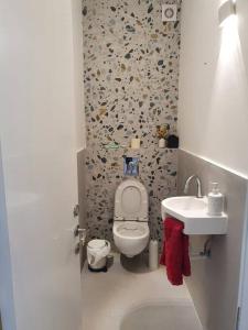 a small bathroom with a toilet and a sink at Lavi La in Modi'in-Maccabim-Re'ut