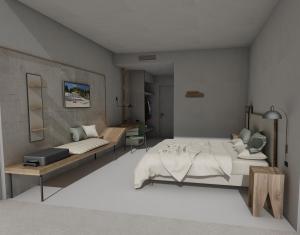 una camera con un grande letto e un divano di Ananea Tropea Yachting Resort a Tropea