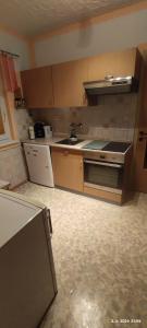 a kitchen with a sink and a stove top oven at Apartma Arh in Rateče