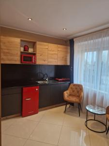 a kitchen with a sink and a red cabinet at WILLA VASCO KOTWICA in Rewa