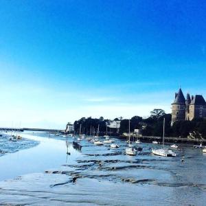 um grupo de barcos estão sentados na água em Typique longère pornicaise em Pornic