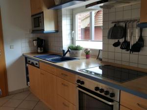 een keuken met een wastafel en een fornuis bij Holiday apartment Aufderhaar in Ostbevern