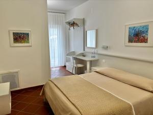 1 dormitorio con cama y escritorio. en La Nuova Dimora B&B, en LʼAquila