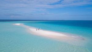 a person standing on a beach in the ocean at Palm Oasis at Ukulhas in Ukulhas