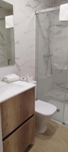 a bathroom with a shower and a toilet and a sink at SM Apartments in Lleida