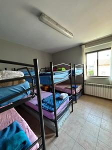 a dorm room with four bunk beds in it at Albergue Rural La Rueca, Fariza 