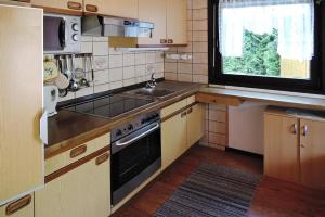 małą kuchnię ze zlewem i kuchenką w obiekcie Tennenbronn Holiday Park Tennenbronn w mieście Tennenbronn