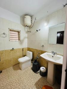 a bathroom with a toilet and a sink at Red Stone Villas in Madikeri