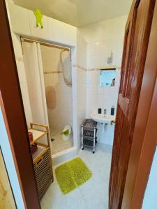 a small bathroom with a shower and a sink at Apartmány Srub Jenišov in Horní Planá