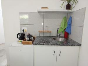uma cozinha com um lavatório e uma bancada em Lieu De Grace em Joanesburgo