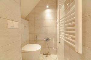 a white bathroom with a toilet and a shower at Studio with private garden by GardaDoma in Brenzone sul Garda