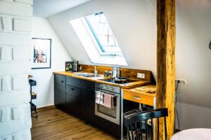 een keuken met een wastafel en een fornuis bij Besighomes Apartment Loft in Besigheim