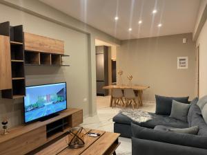ルートラキにあるAGORA luxury APARTMENT 5のソファと薄型テレビのあるリビングルーム