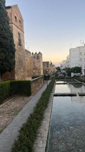 an old castle with a pond in front of it at Luxury Home Mezquita in Córdoba