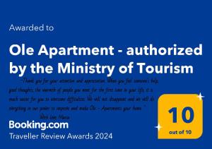 Un certificat, premiu, logo sau alt document afișat la Ole Apartment - LuXury Residence