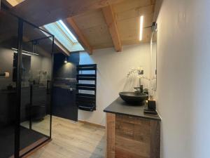 a bathroom with a sink and a shower at Chalet Mont-Reve in Font-Romeu-Odeillo-Via