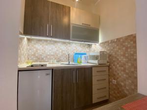 a small kitchen with a sink and a microwave at Dineta Flat Apartment in Ulcinj