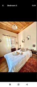 ein Schlafzimmer mit einem großen Bett in einem Zimmer in der Unterkunft Ionian Lefkada Sunset House flyMeRachi40m in Exanthia