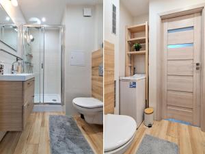 2 Bilder eines Badezimmers mit WC und Dusche in der Unterkunft Mieszkanie Gdańskie - ACCO RENT in Danzig
