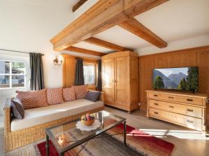 a living room with a couch and a tv at Appartement Hintermitterast in Kirchberg in Tirol