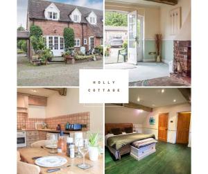 a collage of photos of a home with a kitchen and a house at Holly Cottage in Muxton