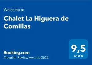 um sinal azul e branco com as palavras chatel la hubertera de commissions em COMILLAS Chalet La Higuera em Casasola