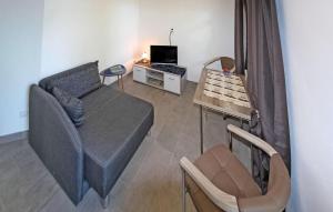 - un salon avec un lit et un bureau avec un ordinateur dans l'établissement 1 Bedroom Beautiful Apartment In Feldberger Seenlandsch, à Amtshof