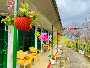 a row of chairs and flowers on a building at Himalayan High, Auli, By Himalayan Eco Lodges in Joshīmath