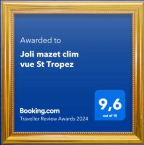 a picture of a picture frame with a blue background at Joli mazet clim vue St Tropez in Sainte-Maxime