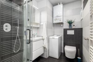 een kleine badkamer met een toilet en een wastafel bij Cozy apartment near parks in Žižkov by Prague Days in Praag