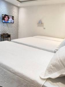 雅帕拉廷加的住宿－Apartamento inteligente，一间卧室设有两张床,墙上配有电视。