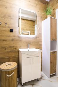 a bathroom with a white sink and a mirror at DreamLand Apartment in Surčin +20 photos
