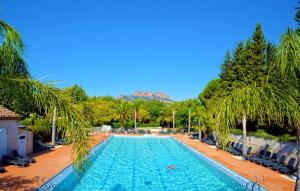une grande piscine entourée de palmiers. dans l'établissement Camping Les Pêcheurs - Maeva, à Roquebrune-sur Argens