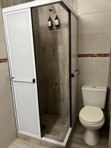 a bathroom with a shower with a toilet at BELGRANO, DEPARTAMENTO DE DOS PLANTAS in Buenos Aires