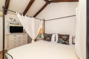 um quarto com uma cama de dossel e uma televisão em Villetta Porto Sole em Baja Sardinia