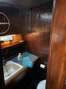a small bathroom with a sink and a toilet at Seadream Classic Yacht in Figueira da Foz