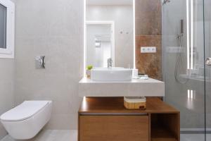 a bathroom with a sink and a toilet and a shower at Magnificent Riviera Residence in Athens