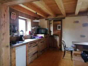 a kitchen with wooden cabinets and a counter top at Au croque nature in Soultzeren