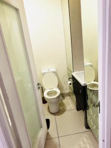 uma pequena casa de banho com WC e lavatório em Nosu Modern Apartments Rivonia em Joanesburgo