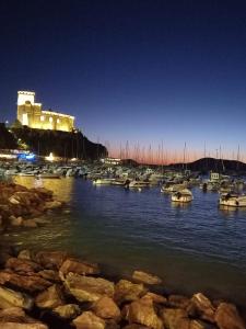 a bunch of boats sitting in the water at night at Casa a Lerici nell'antico borgo in Lerici