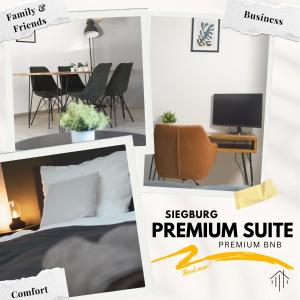 a collage of photos of a bedroom and a dining room at Business & Family - Zentral, 24h Check-In, XXL TV in Siegburg