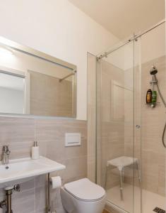 a bathroom with a shower and a toilet and a sink at Vittoria room in Bardolino