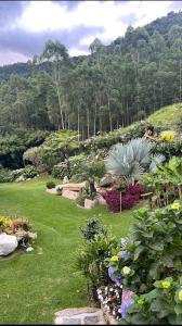 Zahrada ubytování Sitio com piscina natural e cascata, com linda vista em Lumiar.