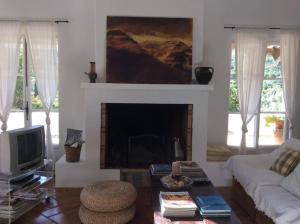 uma sala de estar com um sofá e uma lareira em Charming Country House in Silves em São Bartolomeu de Messines
