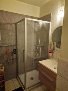 ein Bad mit einer Dusche und einem Waschbecken in der Unterkunft Belle maison ! in Brüssel