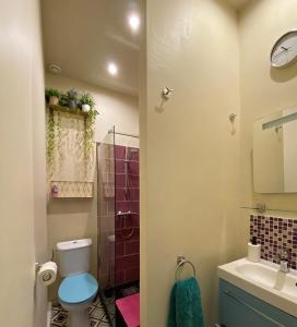 Maison Belmont Eymet في إيميت: حمام مع مرحاض ومغسلة ودش